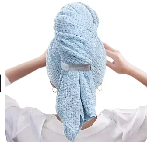Large Microfiber Hair Drying Towel – Soft, Quick-Drying Towel Wrap with Elastic Strap for Water Absorption and Easy Hair Care. Ideal for All Hair Types