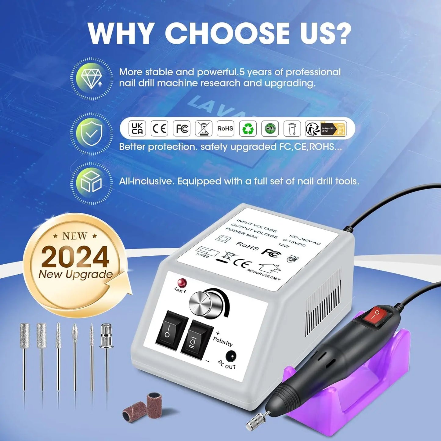 Professional Electric Nail Drill Machine – Low Noise Electric Nail Sander and File for Acrylic Nails, Gel Art, and Manicures