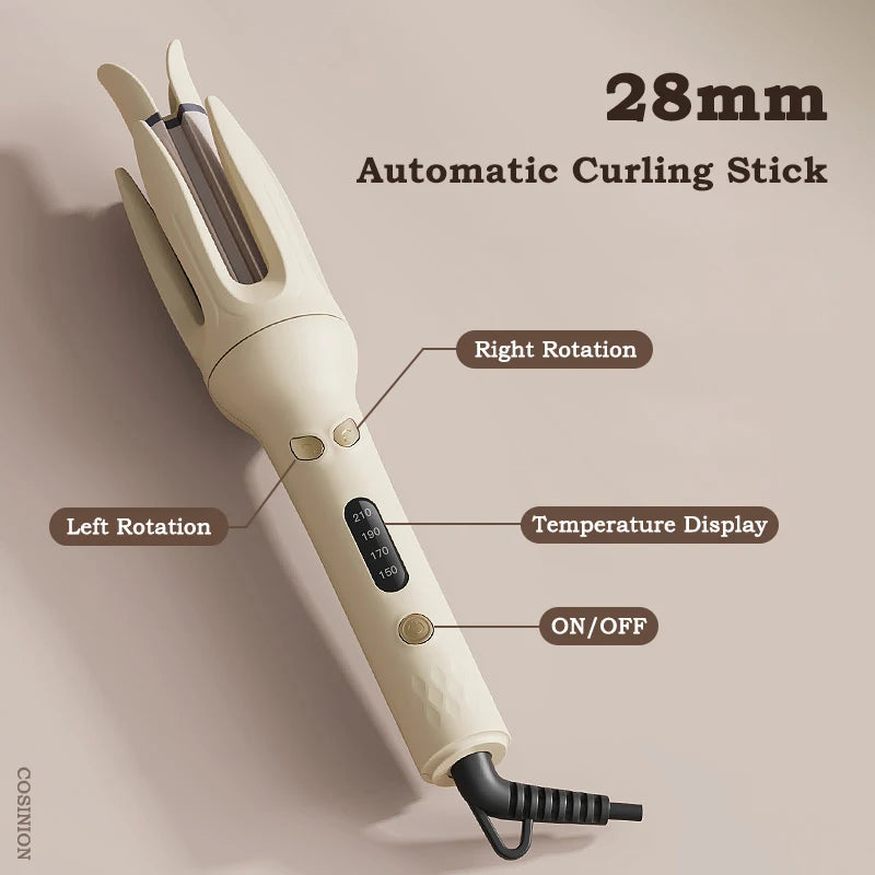 28 mm Automatic Negative Ion Ceramic Curling Iron Hair Curler for Rotating Curls and Waves – Anti-Tangle Electric Hair Styler for Smooth, Long-Lasting Curls for Home Use