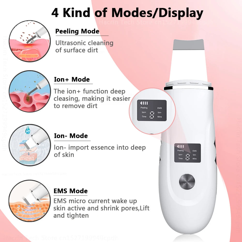 Ultrasonic Face Scrubber – Deep Facial Cleansing Spatula for Acne, Pore Cleaning, and Skin Peeling – Ultrasonic Facial Cleanser for Radiant, Clear Skin