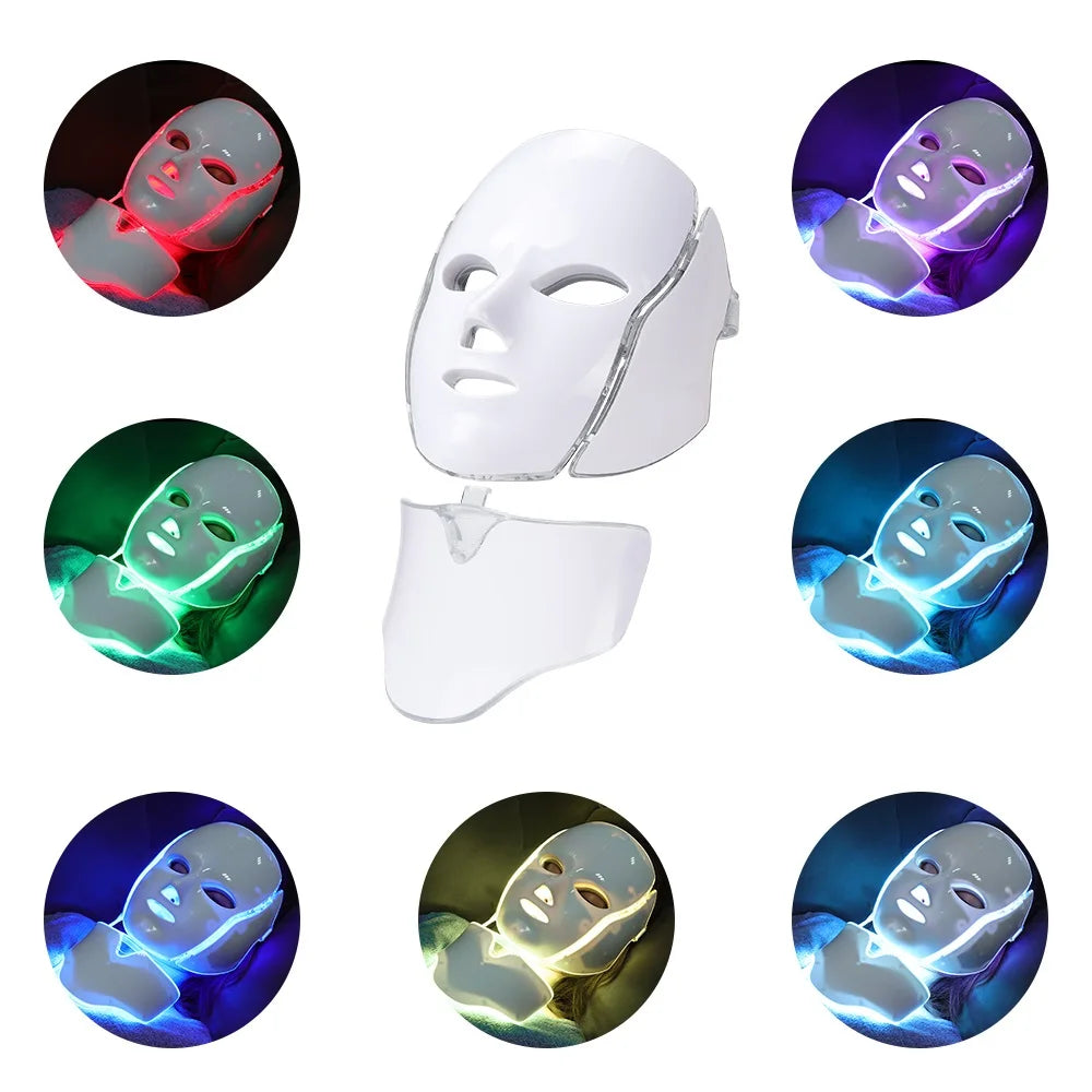 7-Color LED Facial Mask with Neck Light – Skin Rejuvenation, Anti-Acne, and Face Lifting Beauty Device