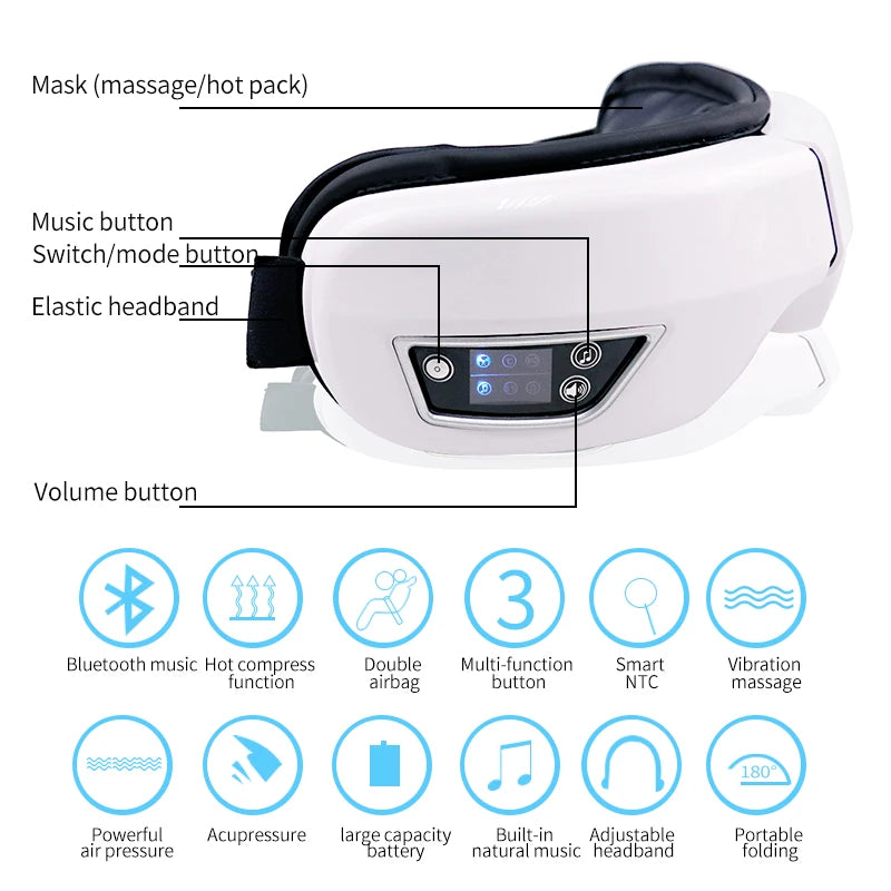Foldable Eye Massager with Warm Vibration and Bluetooth Music for Relaxation & Fatigue Relief