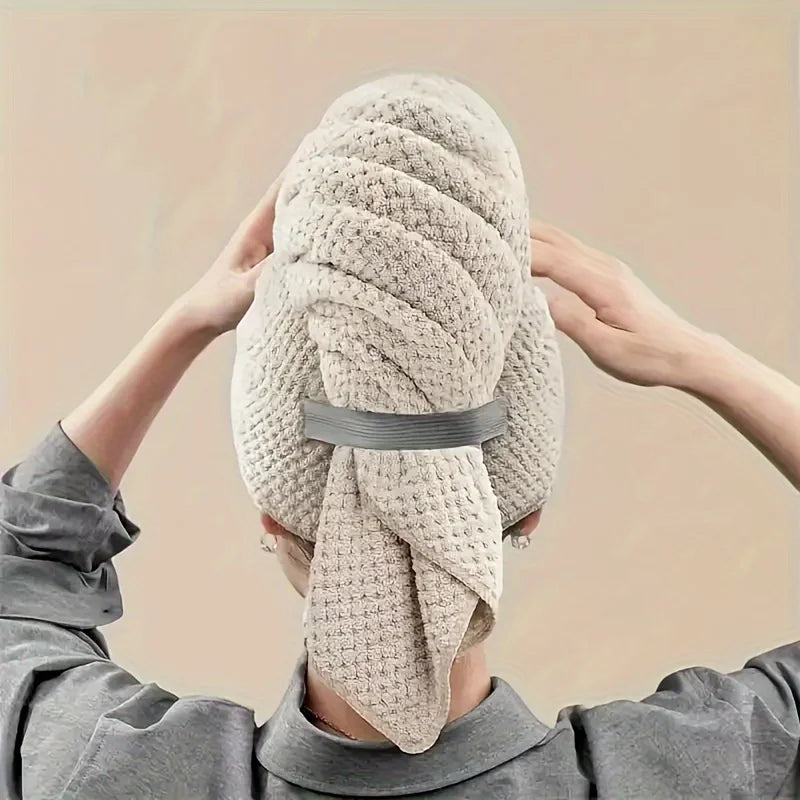 Large Microfiber Hair Drying Towel – Soft, Quick-Drying Towel Wrap with Elastic Strap for Water Absorption and Easy Hair Care. Ideal for All Hair Types