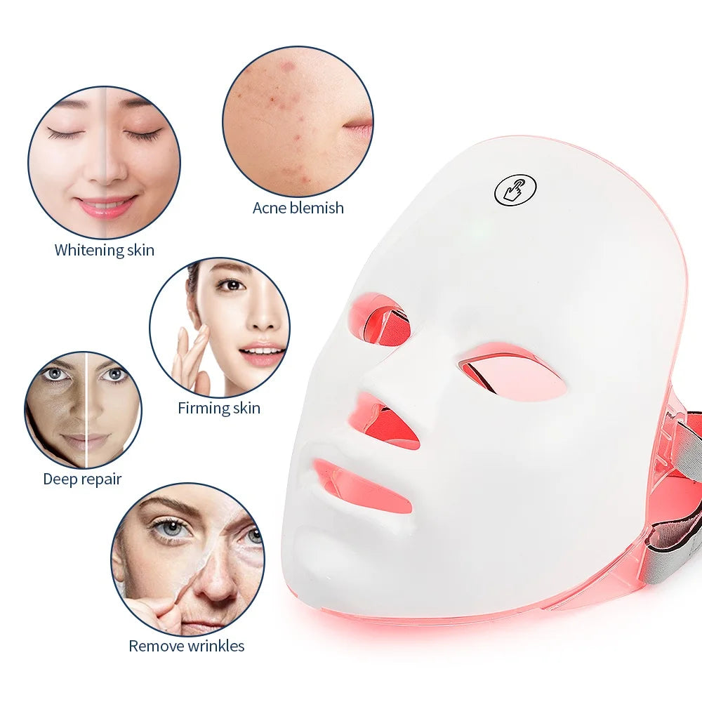 7-Color LED Photon Facial Therapy Mask – Red Light Skin Treatment for Anti-Aging, Wrinkle Reduction, and Face Rejuvenation – Relaxation and Radiant Skin Care Solution