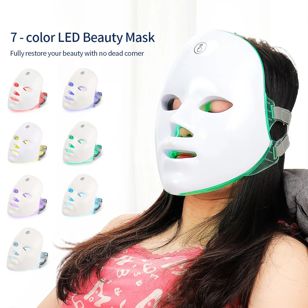 7-Color LED Photon Facial Therapy Mask – Red Light Skin Treatment for Anti-Aging, Wrinkle Reduction, and Face Rejuvenation – Relaxation and Radiant Skin Care Solution