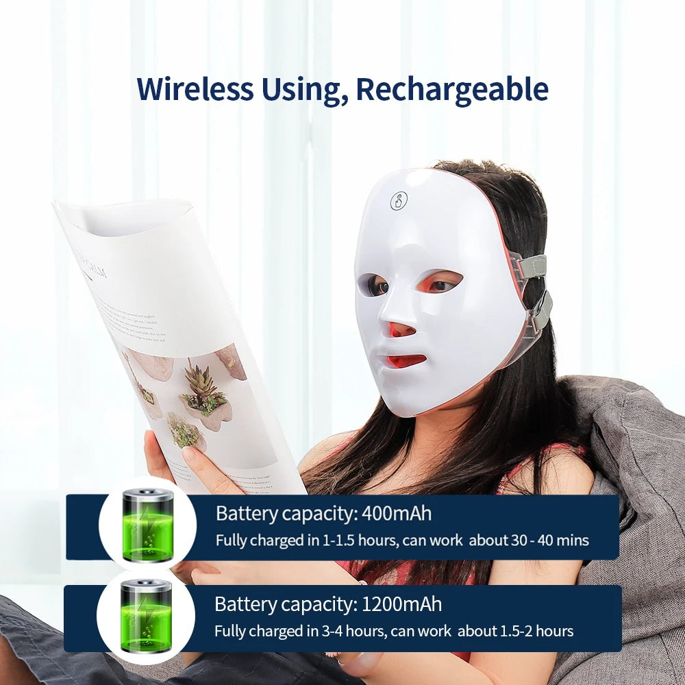 7-Color LED Photon Facial Therapy Mask – Red Light Skin Treatment for Anti-Aging, Wrinkle Reduction, and Face Rejuvenation – Relaxation and Radiant Skin Care Solution