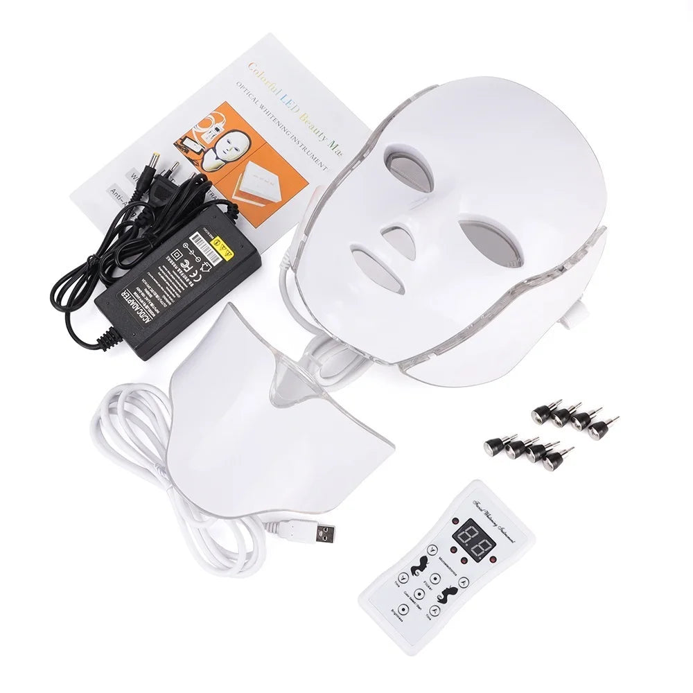7-Color LED Facial Mask with Neck Light – Skin Rejuvenation, Anti-Acne, and Face Lifting Beauty Device