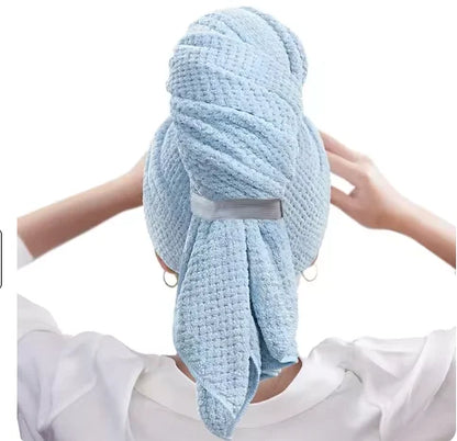 Large Microfiber Hair Drying Towel – Soft, Quick-Drying Towel Wrap with Elastic Strap for Water Absorption and Easy Hair Care. Ideal for All Hair Types