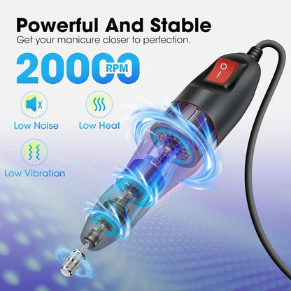 Professional Electric Nail Drill Machine – Low Noise Electric Nail Sander and File for Acrylic Nails, Gel Art, and Manicures