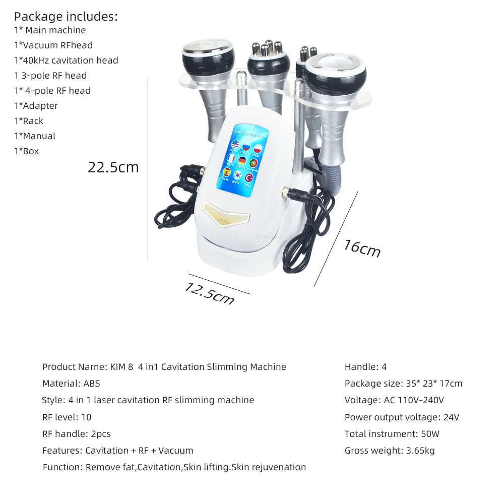 40K 4-in-1 Cavitation Ultrasonic Body Slimming Machine – Vacuum Beauty Device for Skin Tightening, Face Lifting, and Advanced Facial Massage & Skin Care