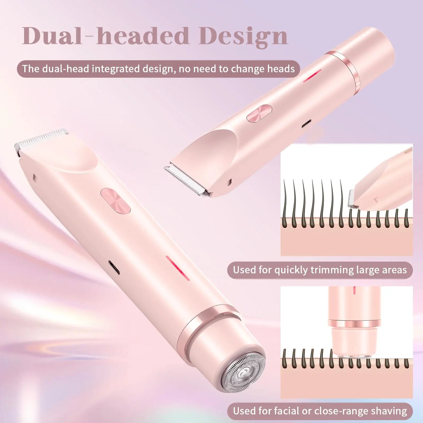 2-in-1 Waterproof Electric Shaver for Women – Wet & Dry Dual-Head Razor with Bikini Hair Trimmer for Smooth Shaving & Easy Cleaning