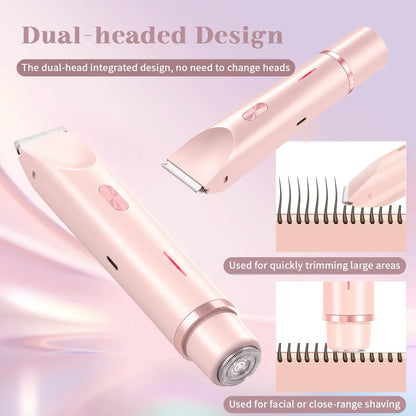 2-in-1 Waterproof Electric Shaver for Women – Wet & Dry Dual-Head Razor with Bikini Hair Trimmer for Smooth Shaving & Easy Cleaning