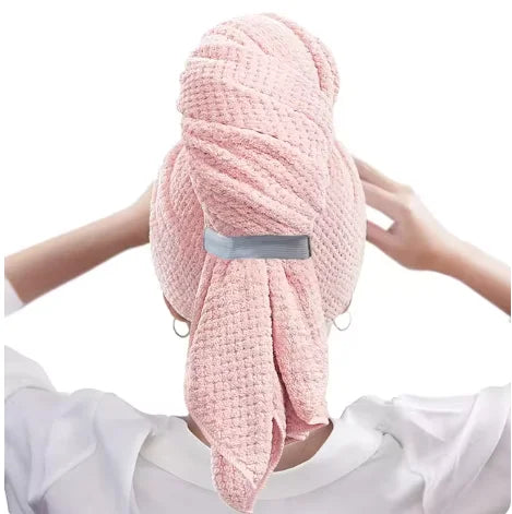 Large Microfiber Hair Drying Towel – Soft, Quick-Drying Towel Wrap with Elastic Strap for Water Absorption and Easy Hair Care. Ideal for All Hair Types