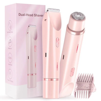 2-in-1 Waterproof Electric Shaver for Women – Wet & Dry Dual-Head Razor with Bikini Hair Trimmer for Smooth Shaving & Easy Cleaning