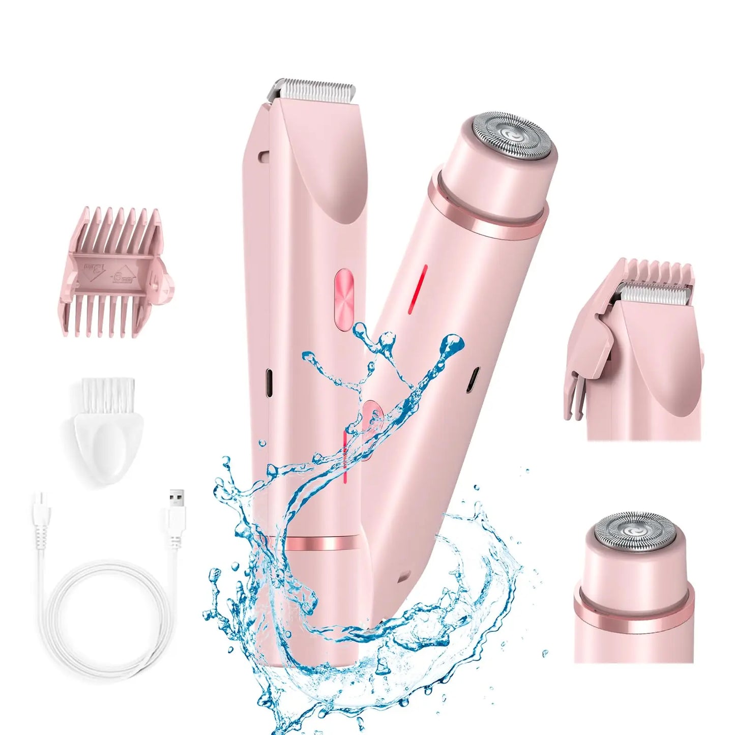 2-in-1 Waterproof Electric Shaver for Women – Wet & Dry Dual-Head Razor with Bikini Hair Trimmer for Smooth Shaving & Easy Cleaning