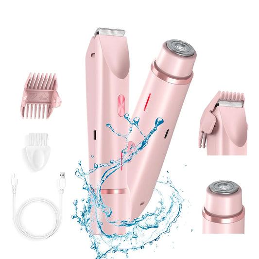 2-in-1 Waterproof Electric Shaver for Women – Wet & Dry Dual-Head Razor with Bikini Hair Trimmer for Smooth Shaving & Easy Cleaning