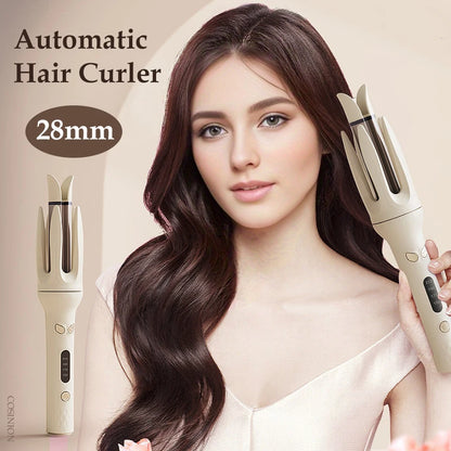 28 mm Automatic Negative Ion Ceramic Curling Iron Hair Curler for Rotating Curls and Waves – Anti-Tangle Electric Hair Styler for Smooth, Long-Lasting Curls for Home Use