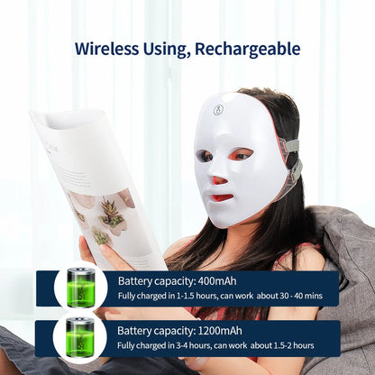 7-Color LED Photon Facial Therapy Mask – Red Light Skin Treatment for Anti-Aging, Wrinkle Reduction, and Face Rejuvenation – Relaxation and Radiant Skin Care Solution
