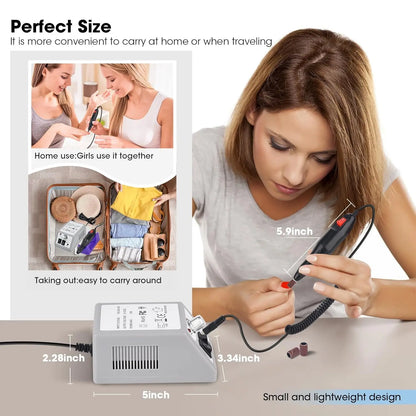 Professional Electric Nail Drill Machine – Low Noise Electric Nail Sander and File for Acrylic Nails, Gel Art, and Manicures